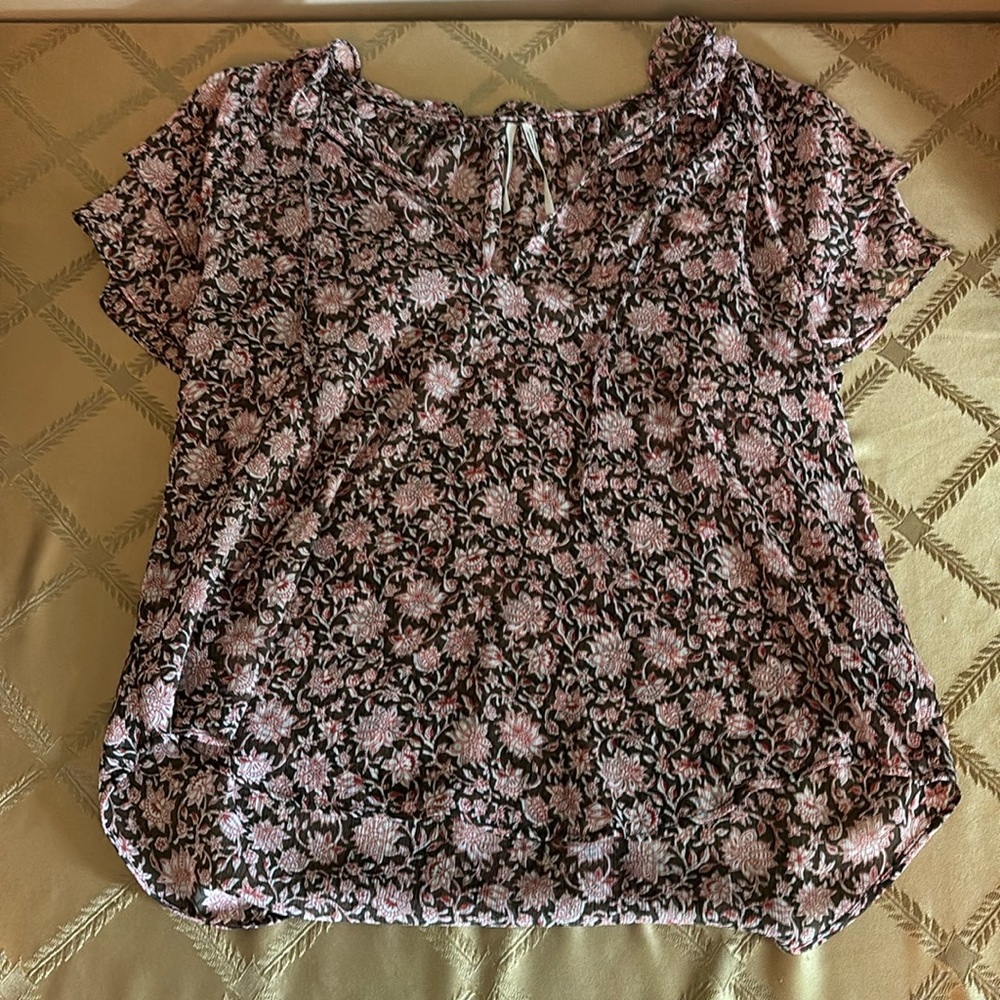Brown and Pink Flower Anthropologie Blouse